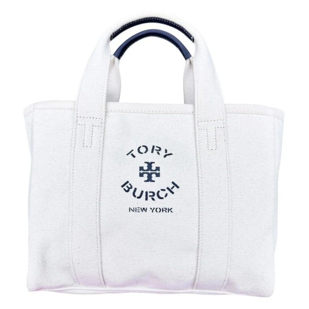Tory Burch Mercer Street Canvas Mini Tote Navy Leather Preppy Coastal
